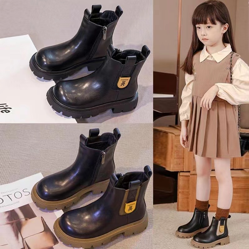 女童鞋靴子2023新款秋季儿童短靴马丁靴加绒秋冬女宝宝皮靴二棉鞋
