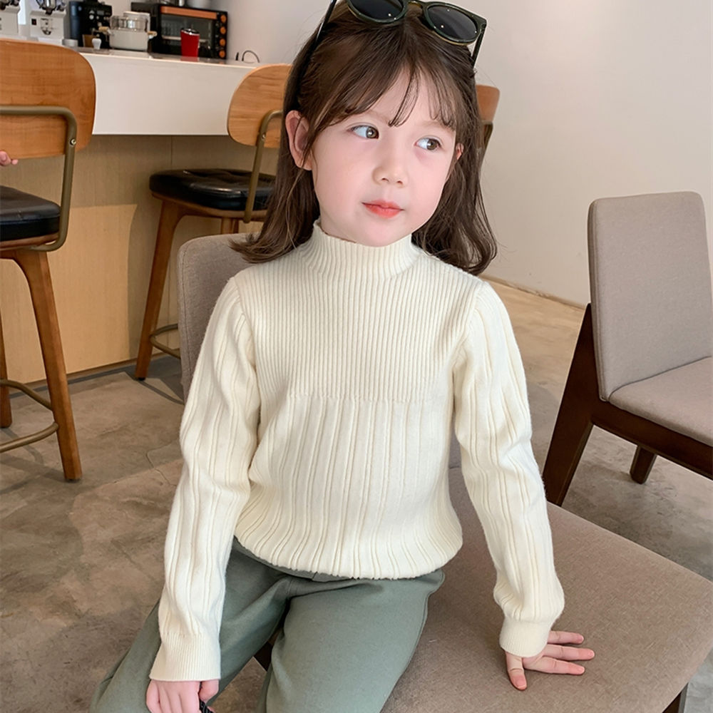 厚款女童毛衣打底衫2023新款男儿童半高领洋气针织衫保暖软糯线衣
