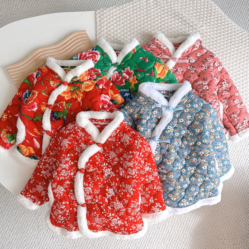 东北花棉袄民族风盘扣加棉加厚中国风毛毛衍边宝宝民族风洋气复古