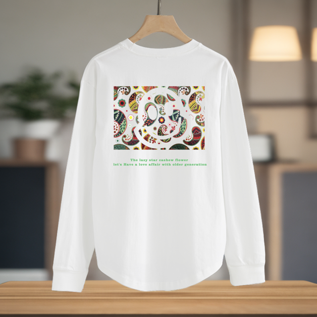 260克纯棉长袖t恤打底衫宽松外穿内搭纯棉百搭圆领男士长袖腰果花