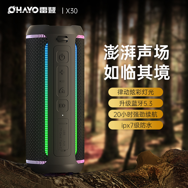 雷登X30蓝牙音箱双喇叭重低音音响3D环绕50瓦立体声便携式低音炮