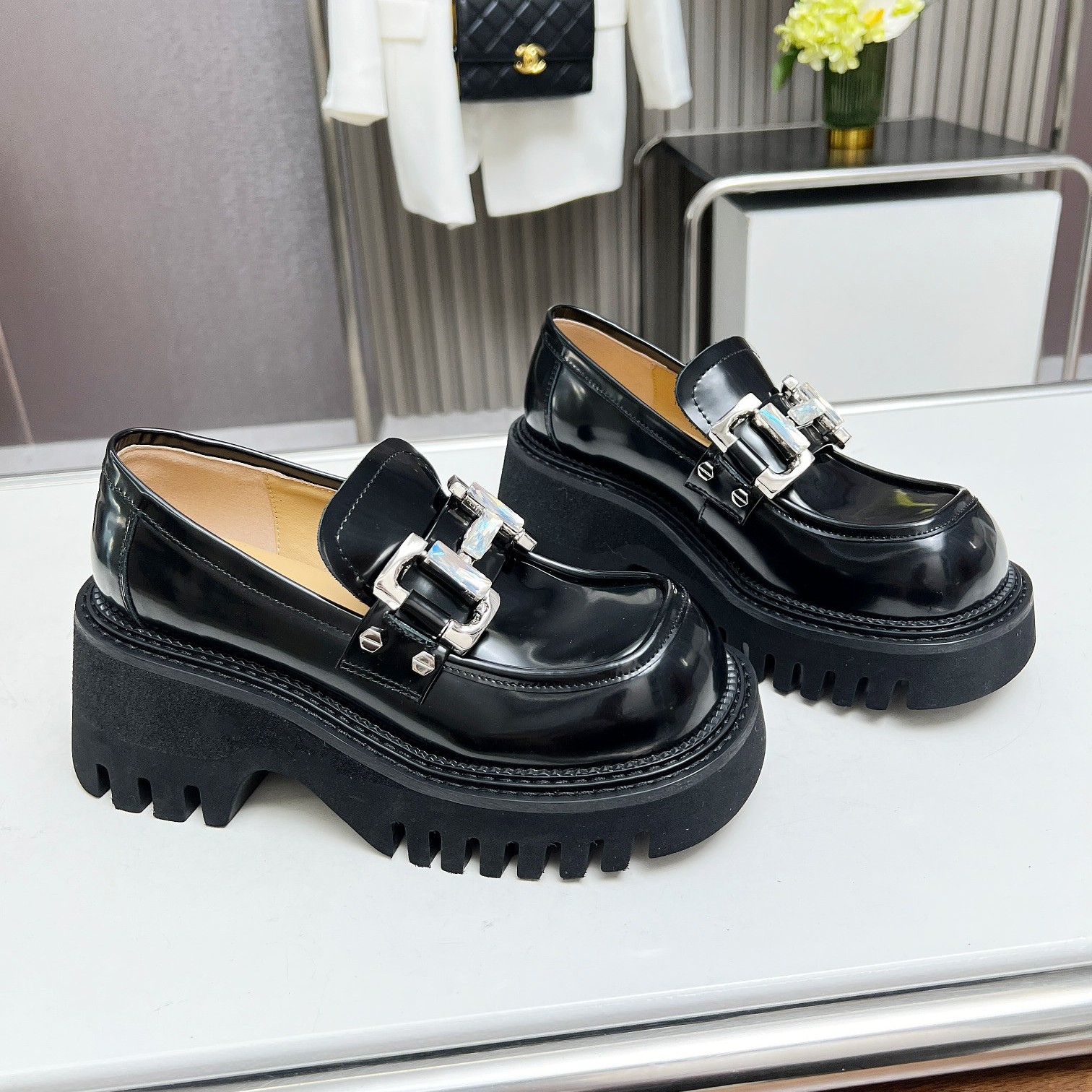 特惠卖完新款厚底乐福鞋真皮时尚方头乐福春季单鞋