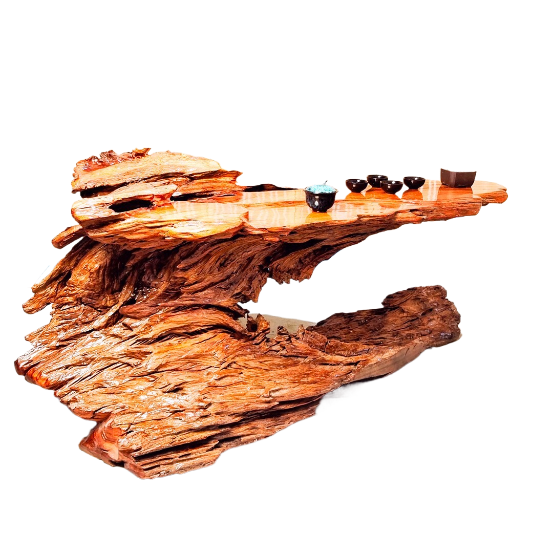 177*老红樟根雕茶桌（留得残荷听雨声）家居茶道茶文化手工艺品