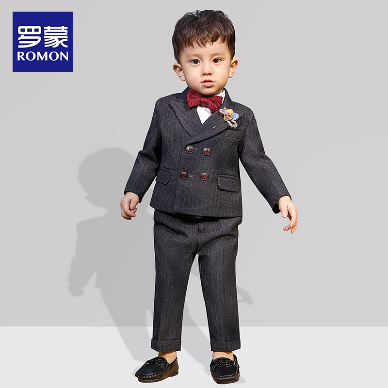 Romon/罗蒙花童男童礼服套装英伦风男宝宝周岁生日西服儿童主持人
