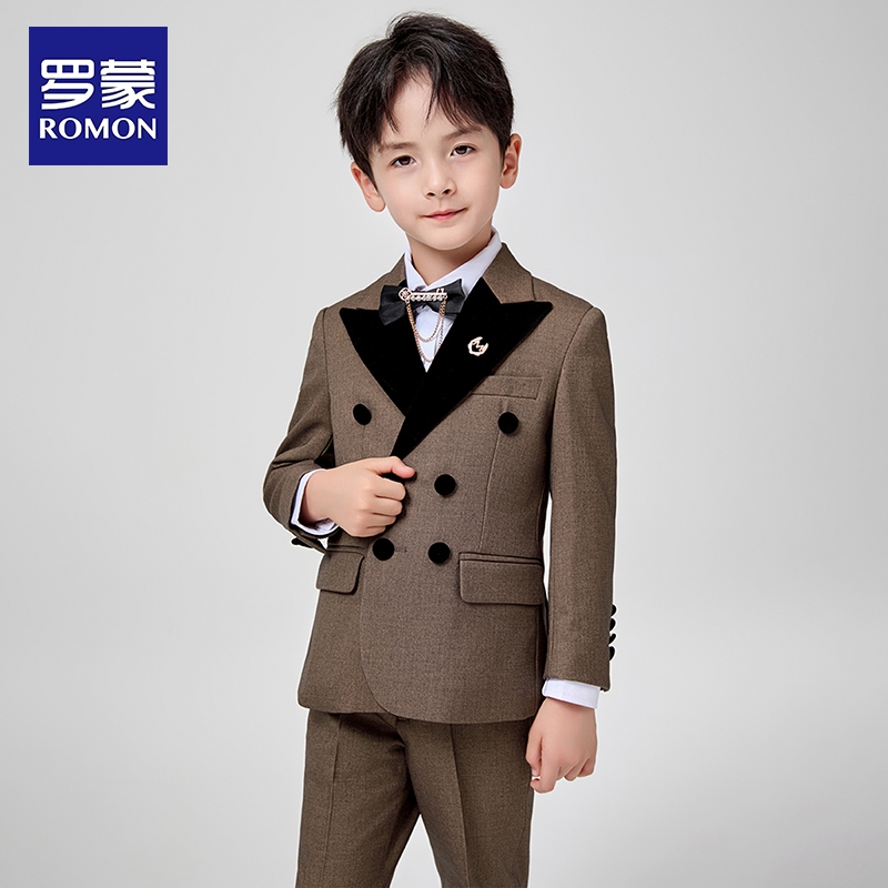 罗蒙男童西装套装主持人宴会婚礼英伦风春秋男童帅气西装