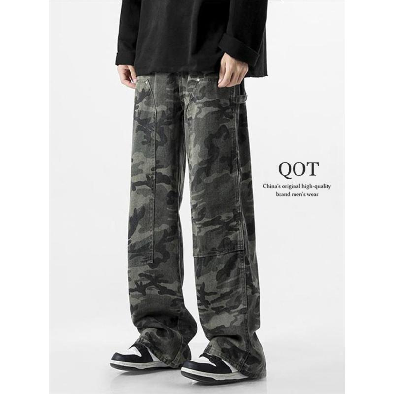 【小扬哥推荐】美式重磅迷彩牛仔裤男女秋冬复古hiphop直筒工装裤