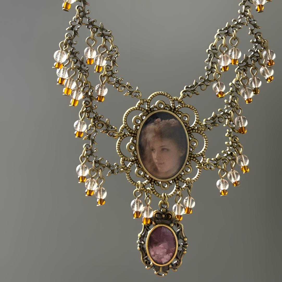 铜合金项链 复古油画《少女侧颜》大 04