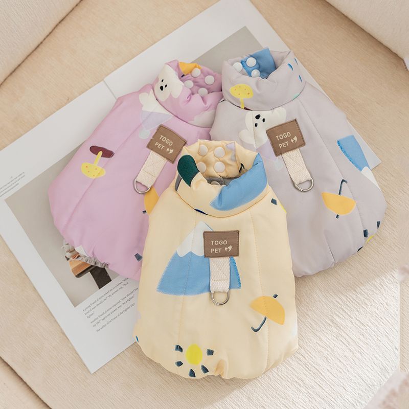 秋冬季狗插画印花牵引马甲棉衣小型犬泰迪比熊约克夏宠物衣服8010