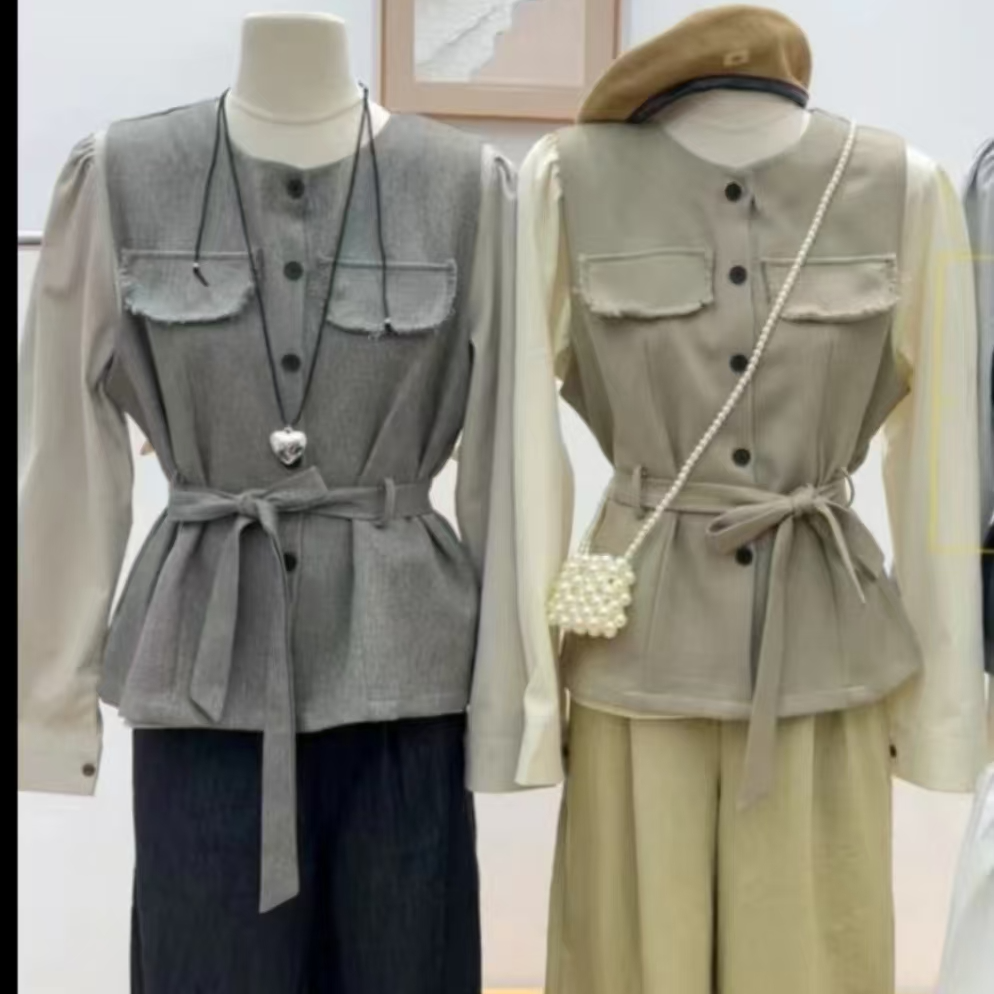 凤姐家 韩版设计感气质马甲拼接衬衣两件套【好物分享】