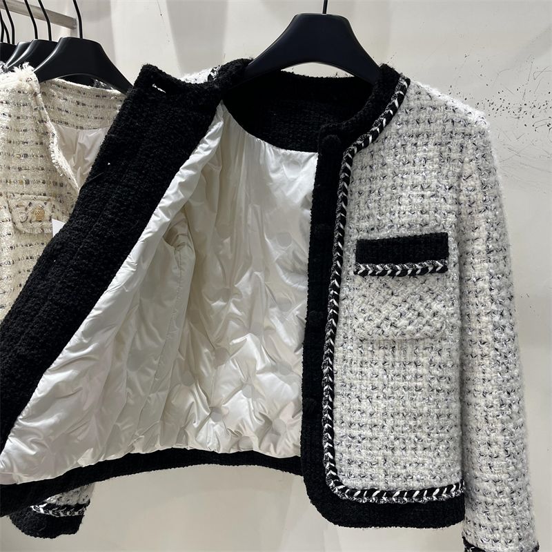 AERL艾莱依2024白鸭绒大码小香风羽绒服女冬季新款法式小个子撞色