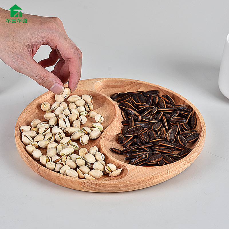 新款实木圆形高档干果盘家用客厅茶几坚果糖果零食收纳盒