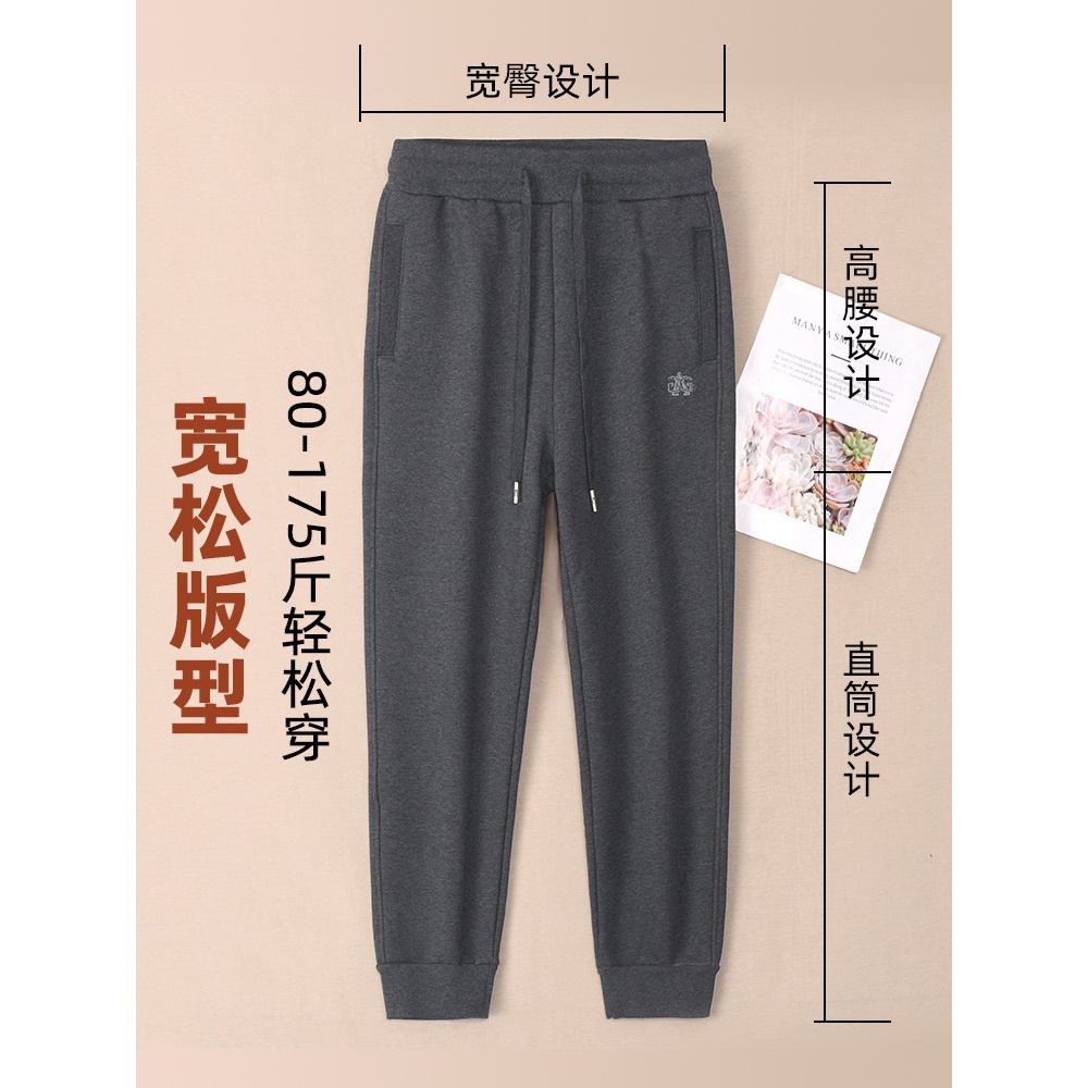 甄选一字口袋加绒裤子卫裤女保暖宽松小脚裤高腰显瘦束脚运动裤
