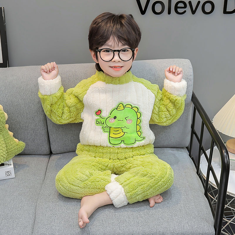 巴拉男童睡衣秋冬季法兰绒加厚珊瑚绒2023新款儿童家居服套装宝宝