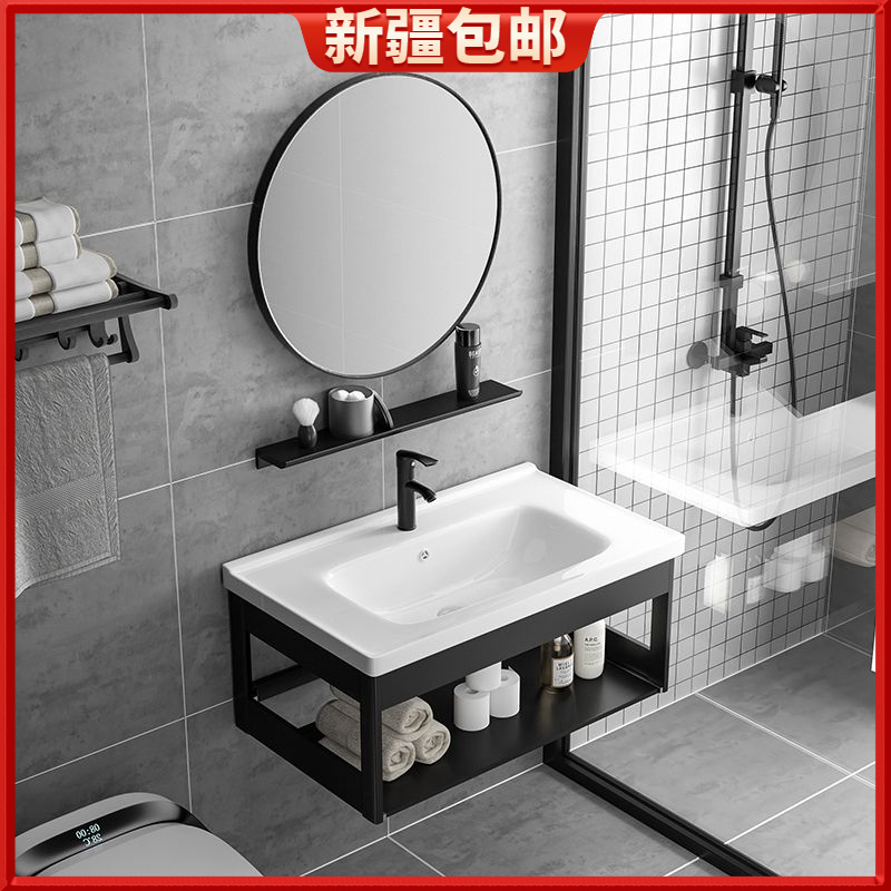 新疆包邮挂墙式洗脸盆卫生间阳台洗漱台池简易小户型家用壁挂式陶