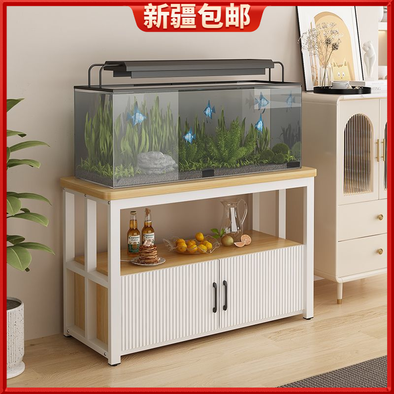 新疆包邮简约鱼缸架带底柜多层金属鱼缸柜储物柜水族箱专用架子承