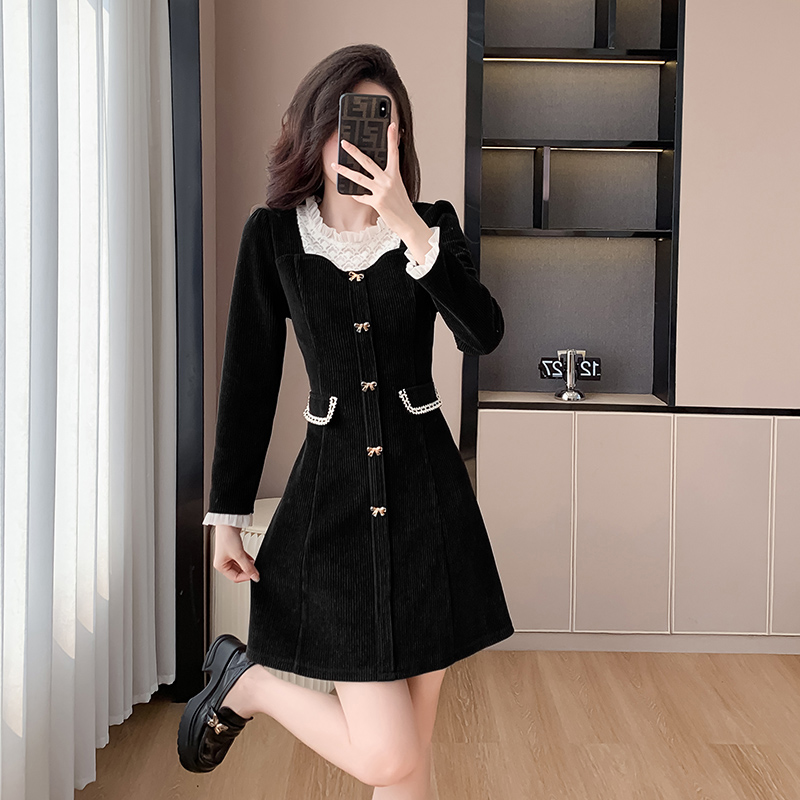 配大衣的连衣裙子女装秋冬装2023年新款150cm155小个子冬季打底裙