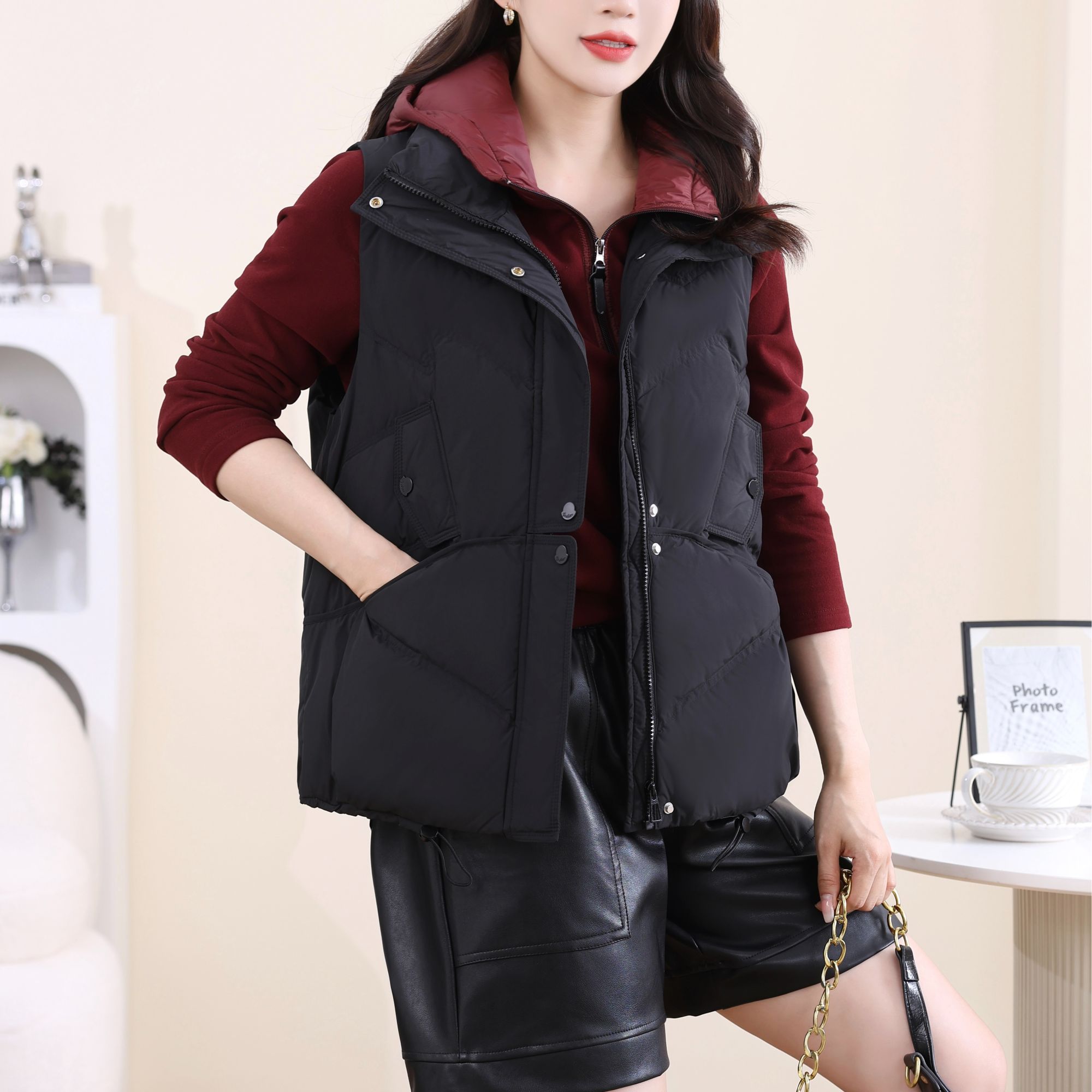 新款908款休闲时尚显瘦保暖加厚羽绒马甲