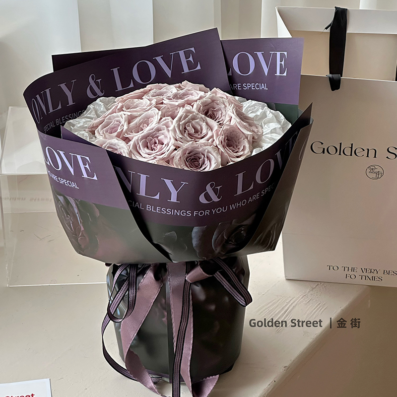 直播浮力 灵动防水膜 鲜花花束包装背景纸 花店资材 英文网红纸