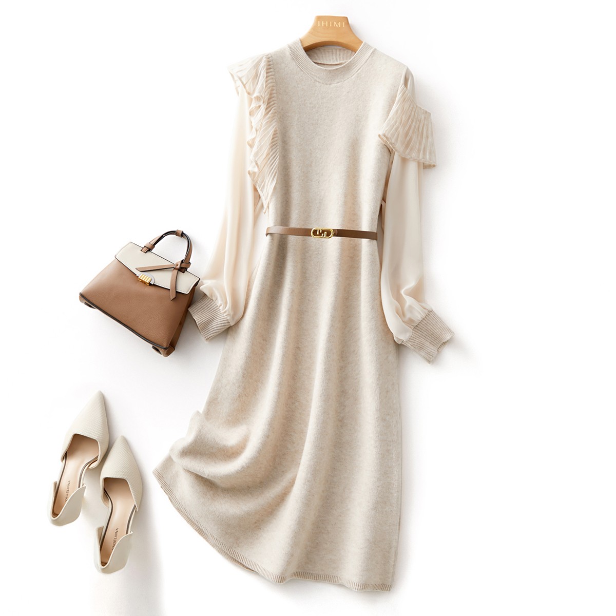 IHIMI/海谧秋冬内搭连衣裙2024冬款长裙纯色a字裙显瘦打底连衣裙