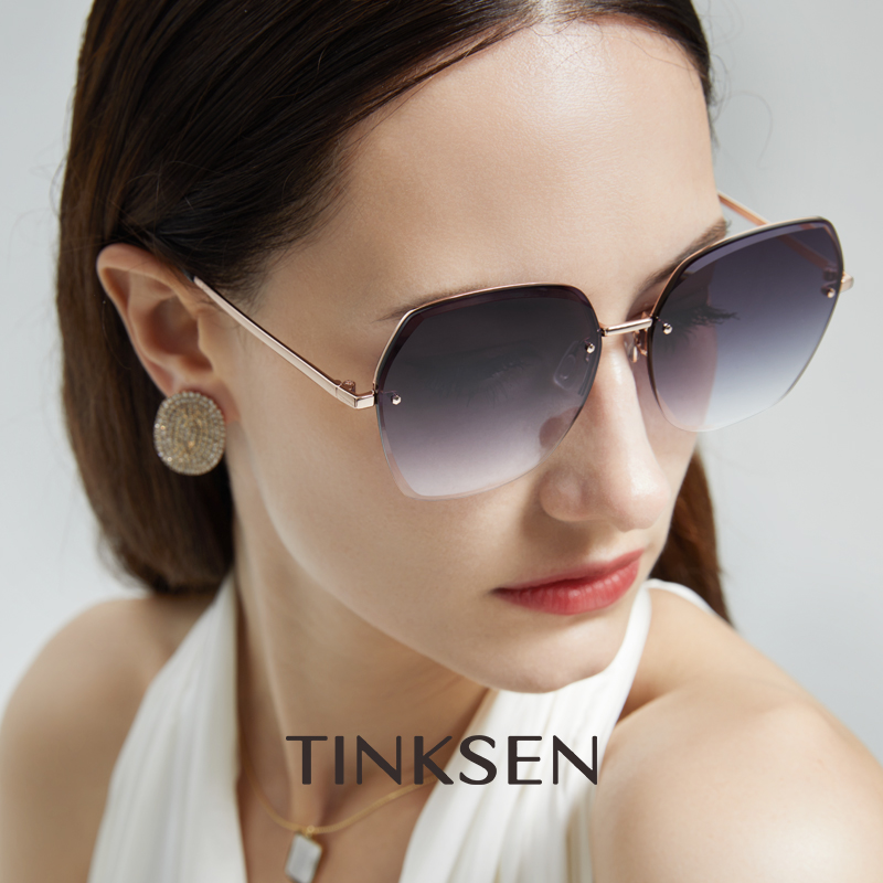 TINKSEN/汀克森无框女士多边形大框户外显瘦太阳镜网红个性