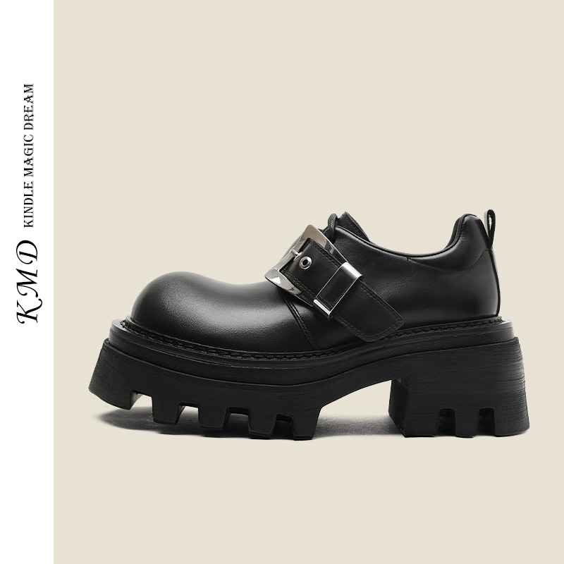 【摩登女孩】KMDSHOESDB时尚复古英伦风皮鞋圆头小众设计厚底乐福鞋