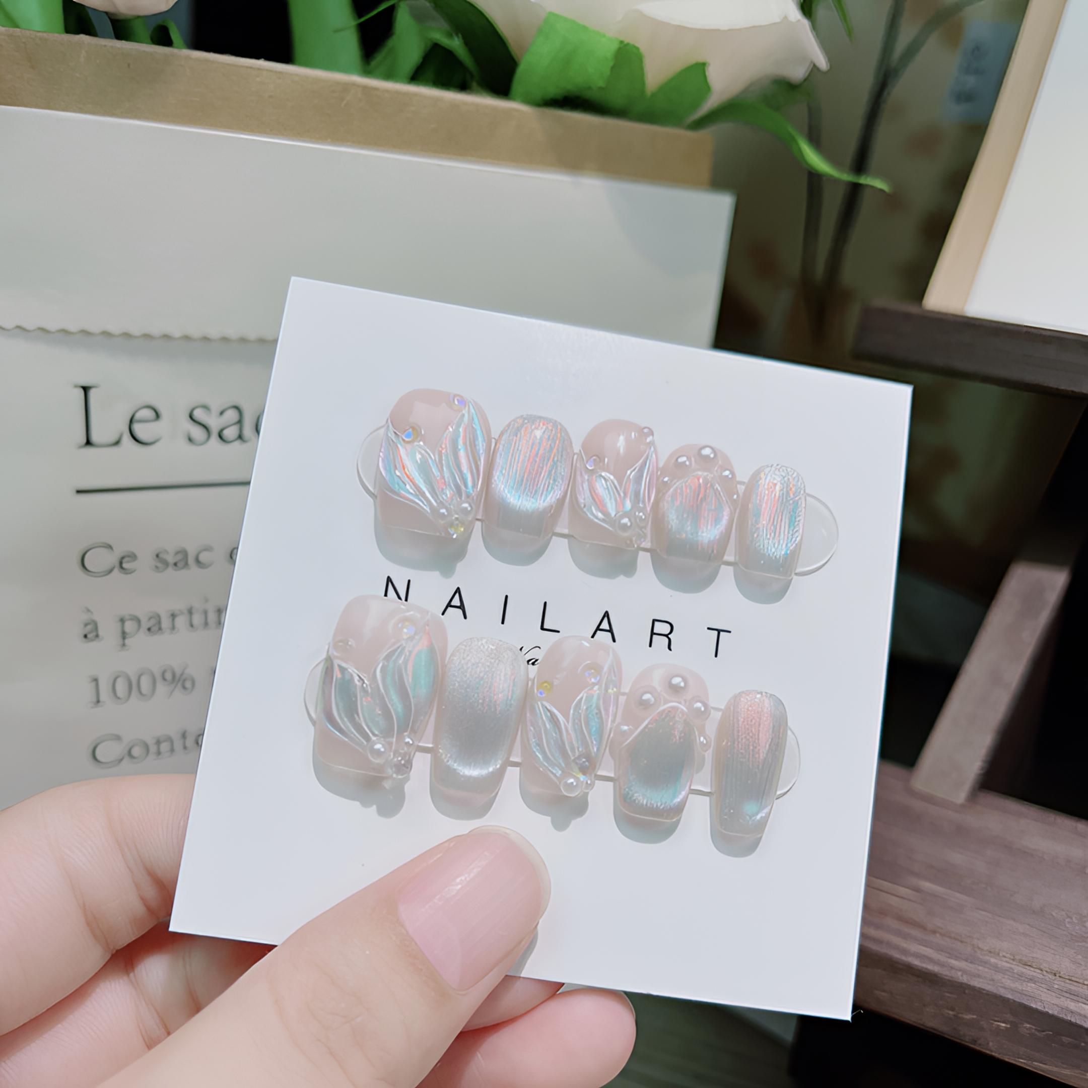 亿哥-【极光人鱼】-设计师纯手绘重工款猫眼纯手工穿戴美甲高级感