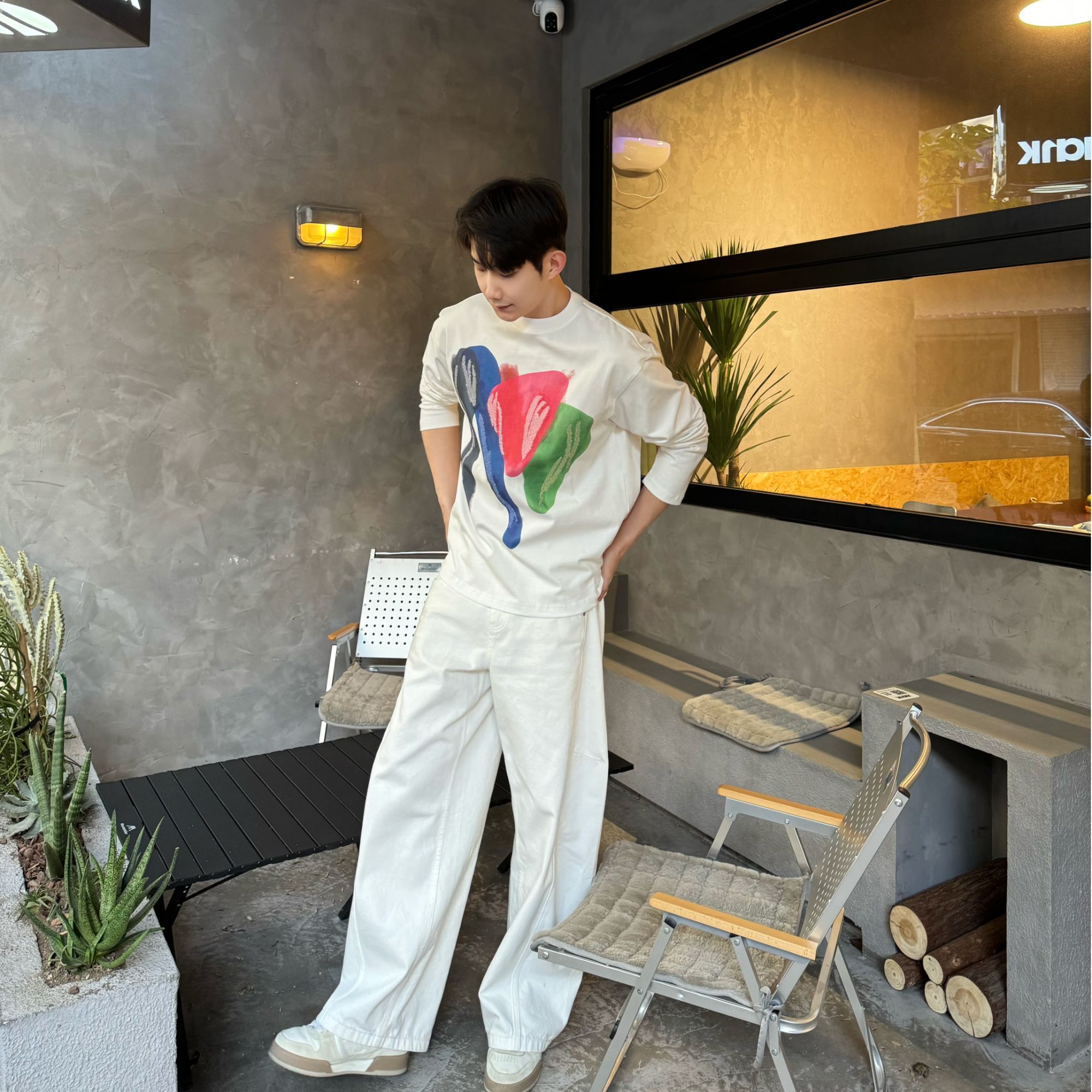 【CENTER专属】四色印花刺绣时尚高街宽松休闲圆领长袖T恤设计款