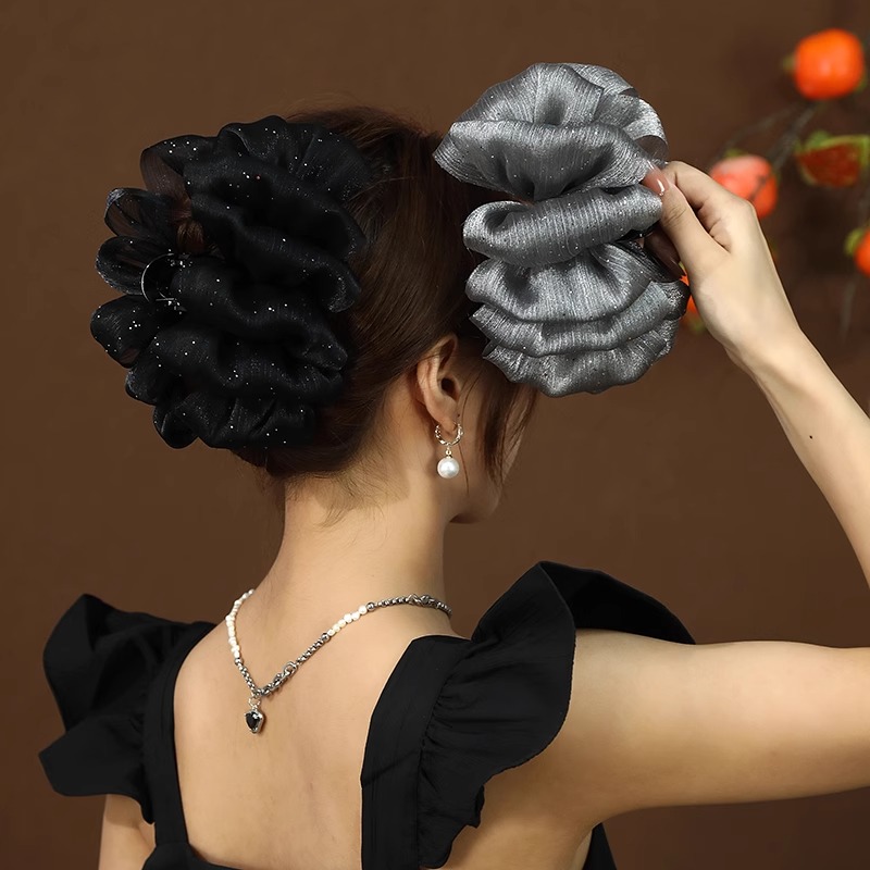 双面泡泡云朵纱纱抓夹女士蓬松显发量头花鲨鱼夹子高级感发夹头饰