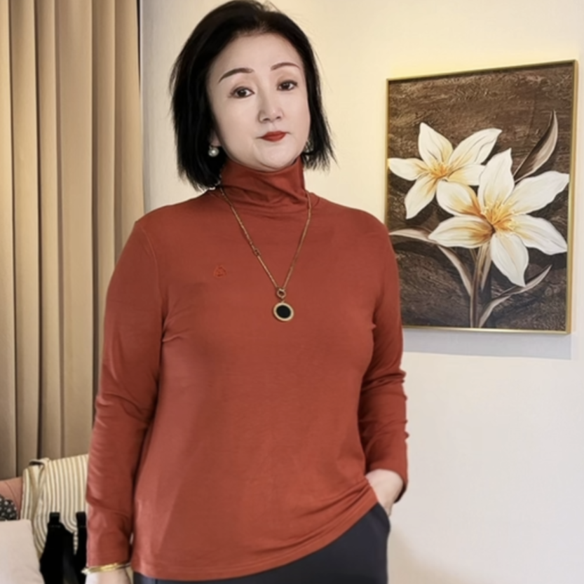 2024秋冬新款817刺绣长袖简约风时尚显瘦高品质百搭高领打底衫