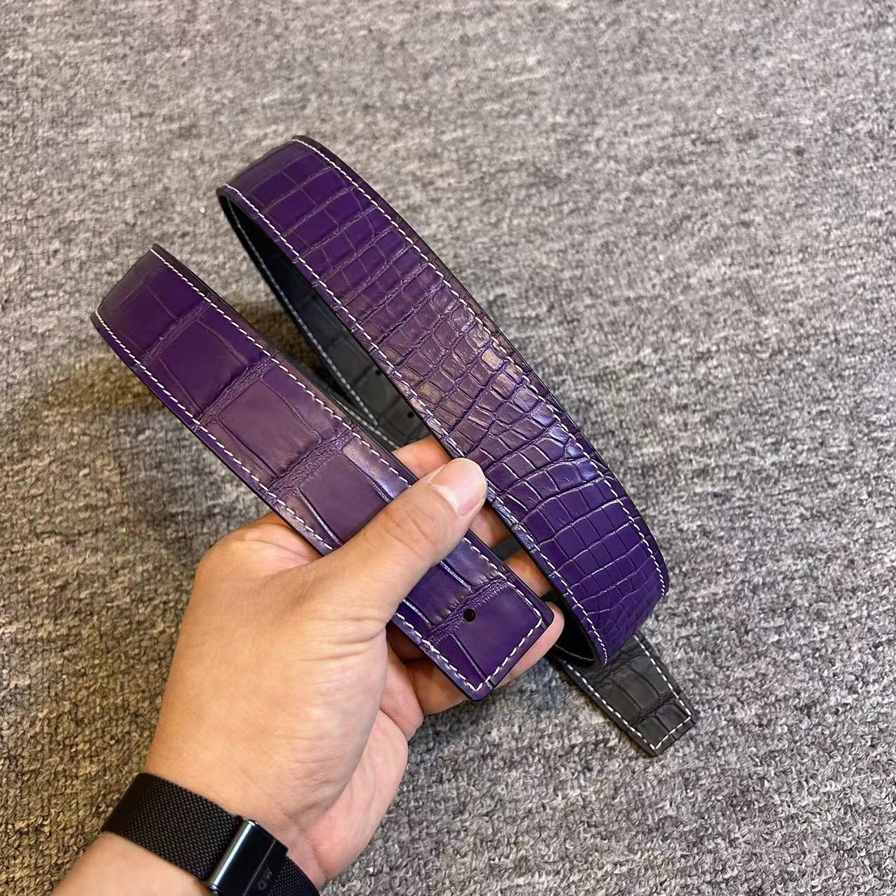 （单带条）3.8宽 黑紫双面肚皮腰带礼盒装