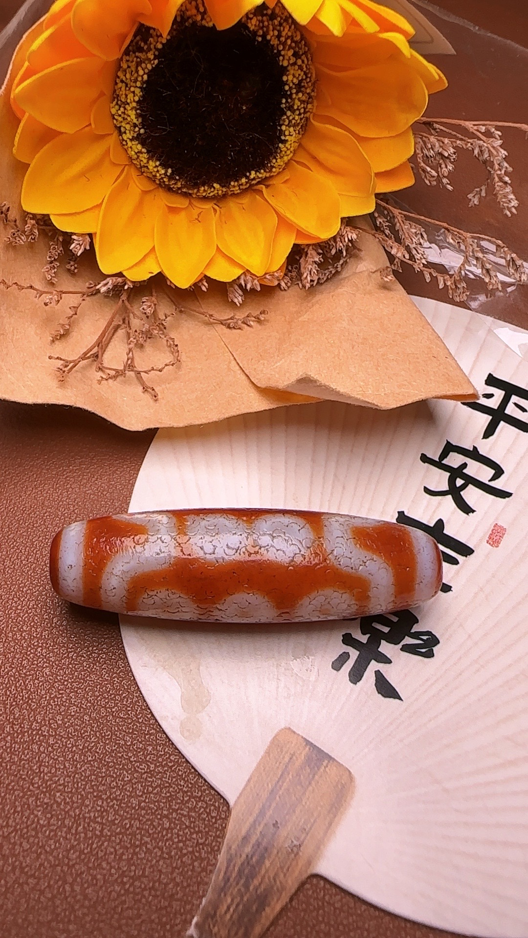 藏品红肉多眼十眼珠 前期大尺寸番茄红色带橘色沁微玉化49.9×14.3