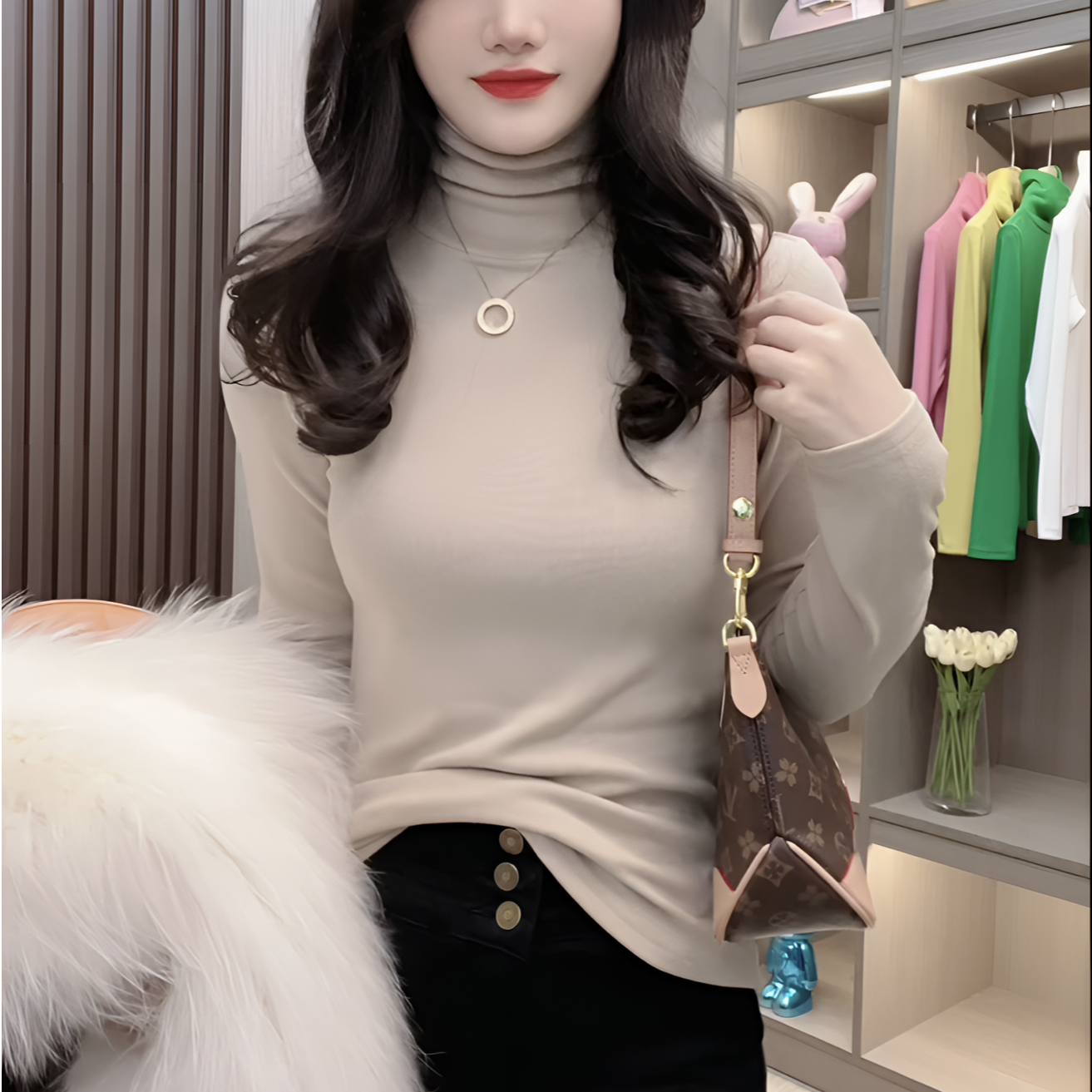 【精品双面绒】高领堆堆领打底衫女内搭修身显瘦t恤秋冬女装ins