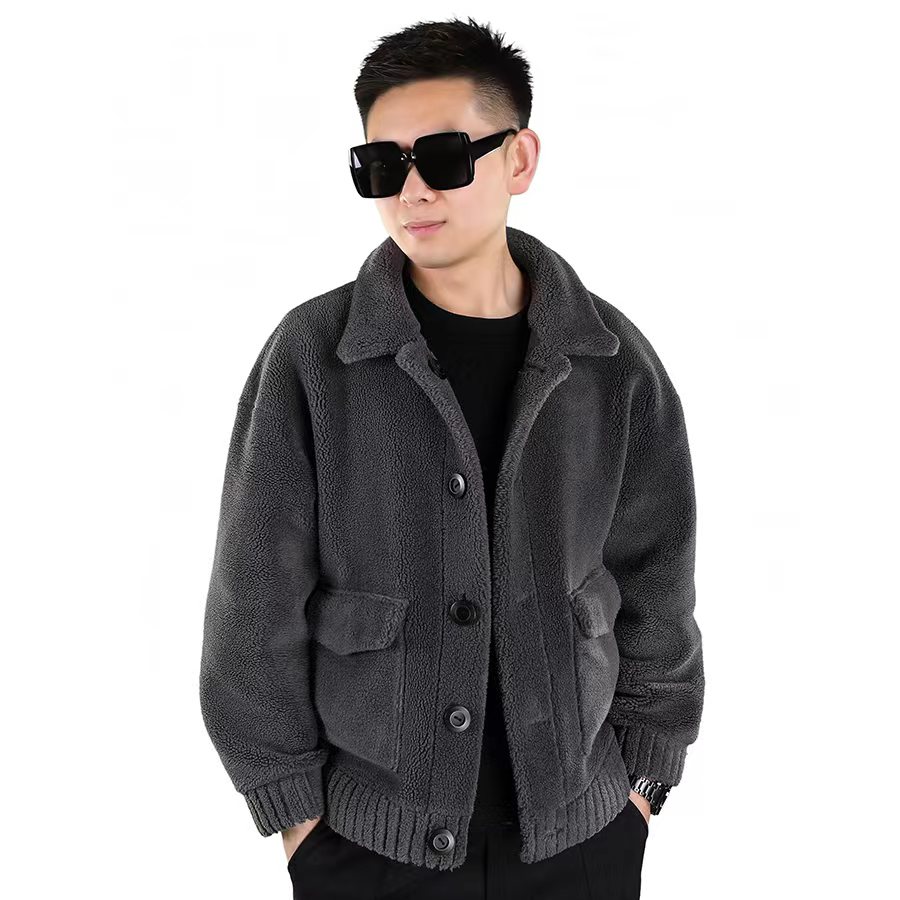 【和与品汇】双面羊毛颗粒男士休闲落肩廓形百搭翻领宽松冬季不起球