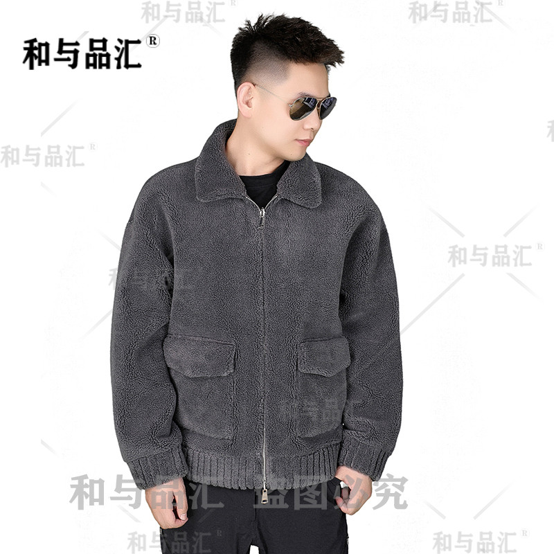 【和与品汇】双面穿羊毛颗粒男士休闲落肩廓形百搭翻领宽松冬季保暖