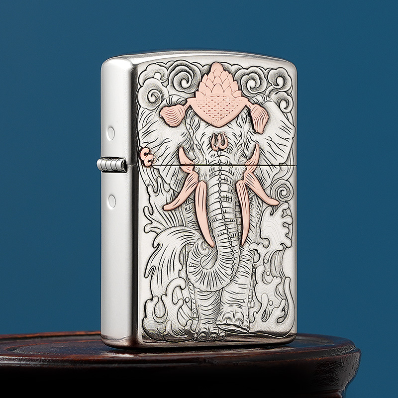 ZORRO 佐罗 六牙象白铜浮雕镶嵌 煤油防风打火机 男女生日礼物