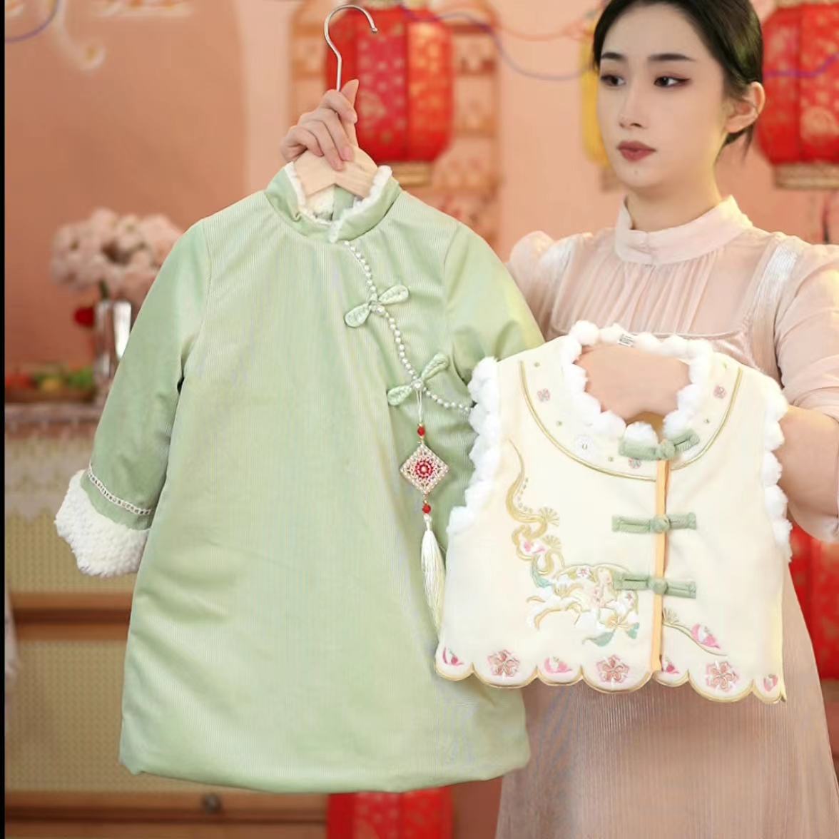 女童汉服旗袍拜年服冬季新款儿童国风唐装小女孩古装新年服装Y-81