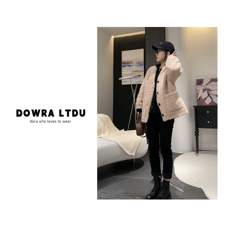 朵拉【优雅暖意】100羊毛皮毛一体外套2023年冬季新款韩版 511-5658