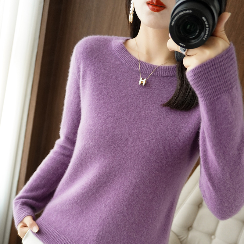 浅紫色毛衣女2023秋冬款针织衫内外百搭宽松懒惰风网红款打底上衣