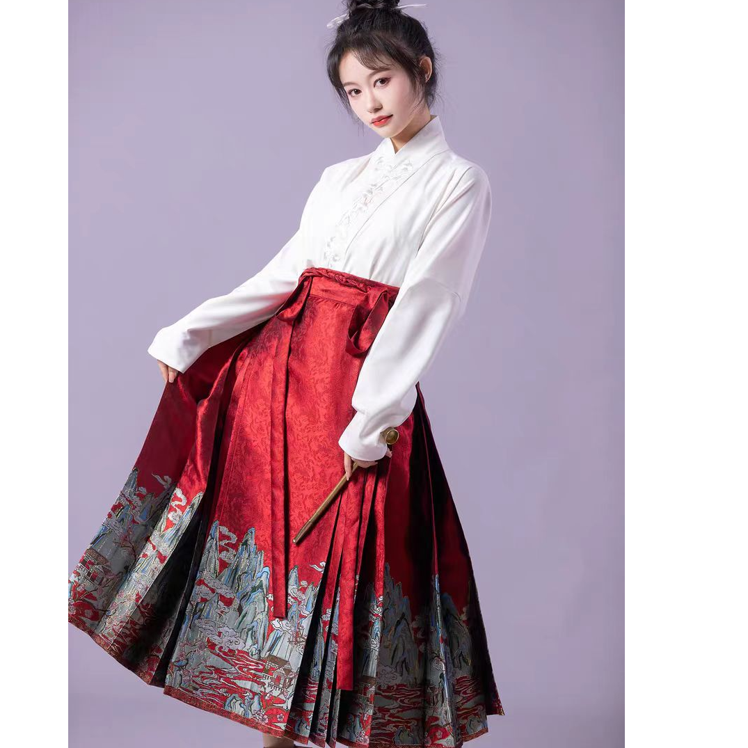 五五年原创汉服[千里江山八分]仿妆花中式马面裙婚服秋冬