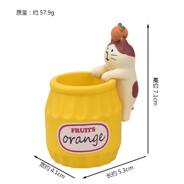 橙子猫咪收纳罐-zakka日式猫笔筒收纳车载桌面摆件树脂可爱礼物