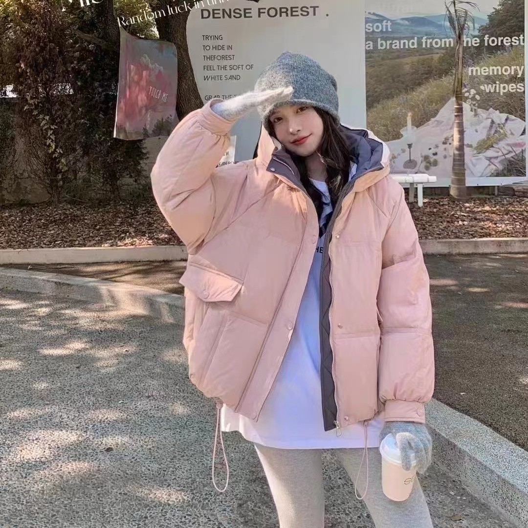【阿婷家】【现】韩系宽松大版撞色拉链带帽面包服外套8880
