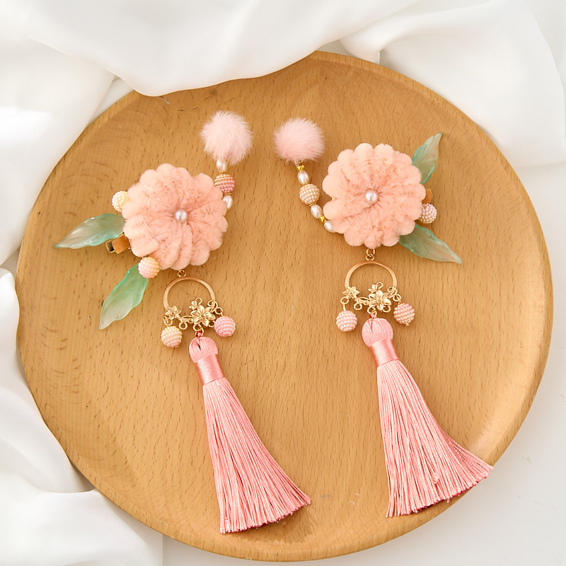 古月家汉服女童冬儿童古风毛球发饰宝宝国风仙气可爱流苏新年对夹