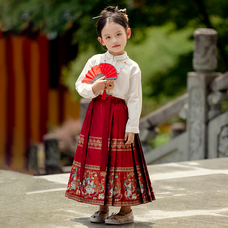 古月家女童马面裙2025春秋儿童汉服中国风古风套装民族风明制唐装