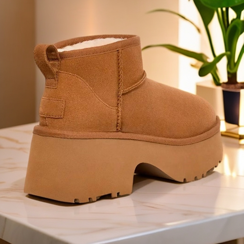 【冰冰专属】【人鱼鞋】冬季新款雪地靴皮毛一体厚底防滑保暖栗色