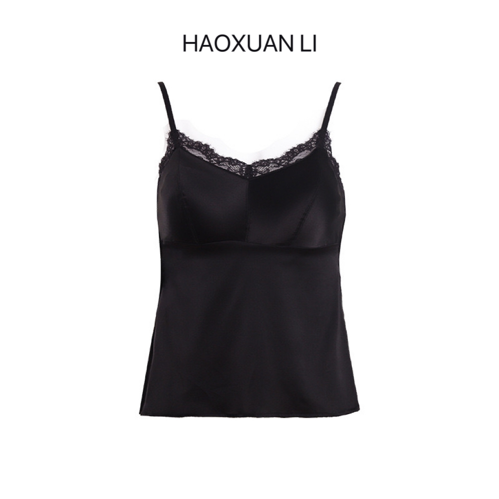 【LYNFAY LEE 】桑蚕丝蕾丝美背V领吊带文胸一体带胸垫内搭外穿