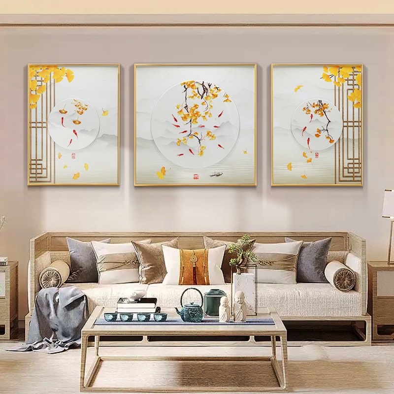 年年有鱼新款中式客厅刺绣装饰画2024大气苏绣高档沙发背景墙挂画