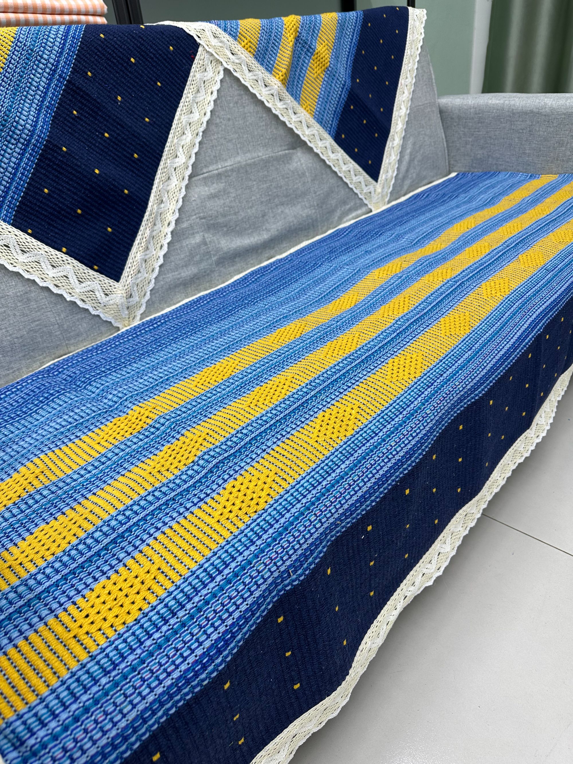 星空蓝加厚棉麻沙发垫盖布巾现代简约时尚