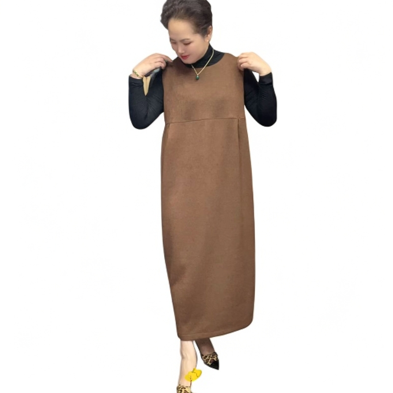 新款休闲时尚宽松百搭砍袖针织连衣裙