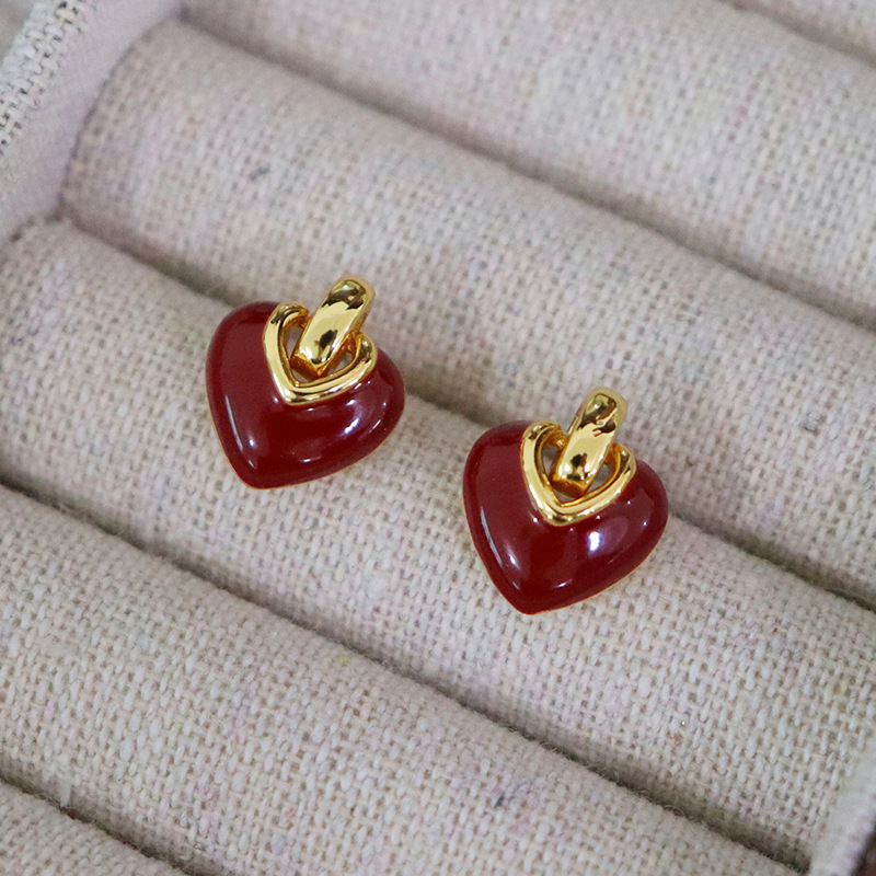 2076#心心相印#欧美时尚爱心滴油女士耳钉百搭