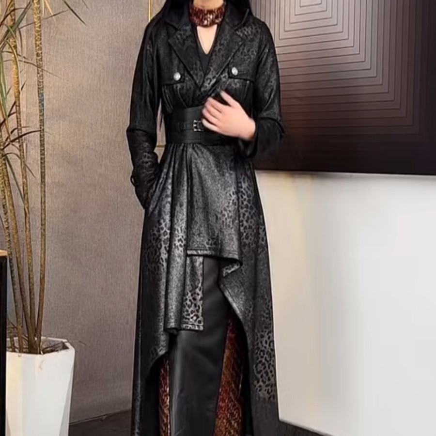 AIDUEIS原创时尚个性气质定制前短后长大摆风衣外套女装大衣2030